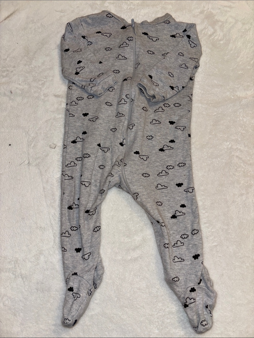 (3 for $10) George Grey Cloud-Print Footed One-Piece for Kids - Soft Zip Front